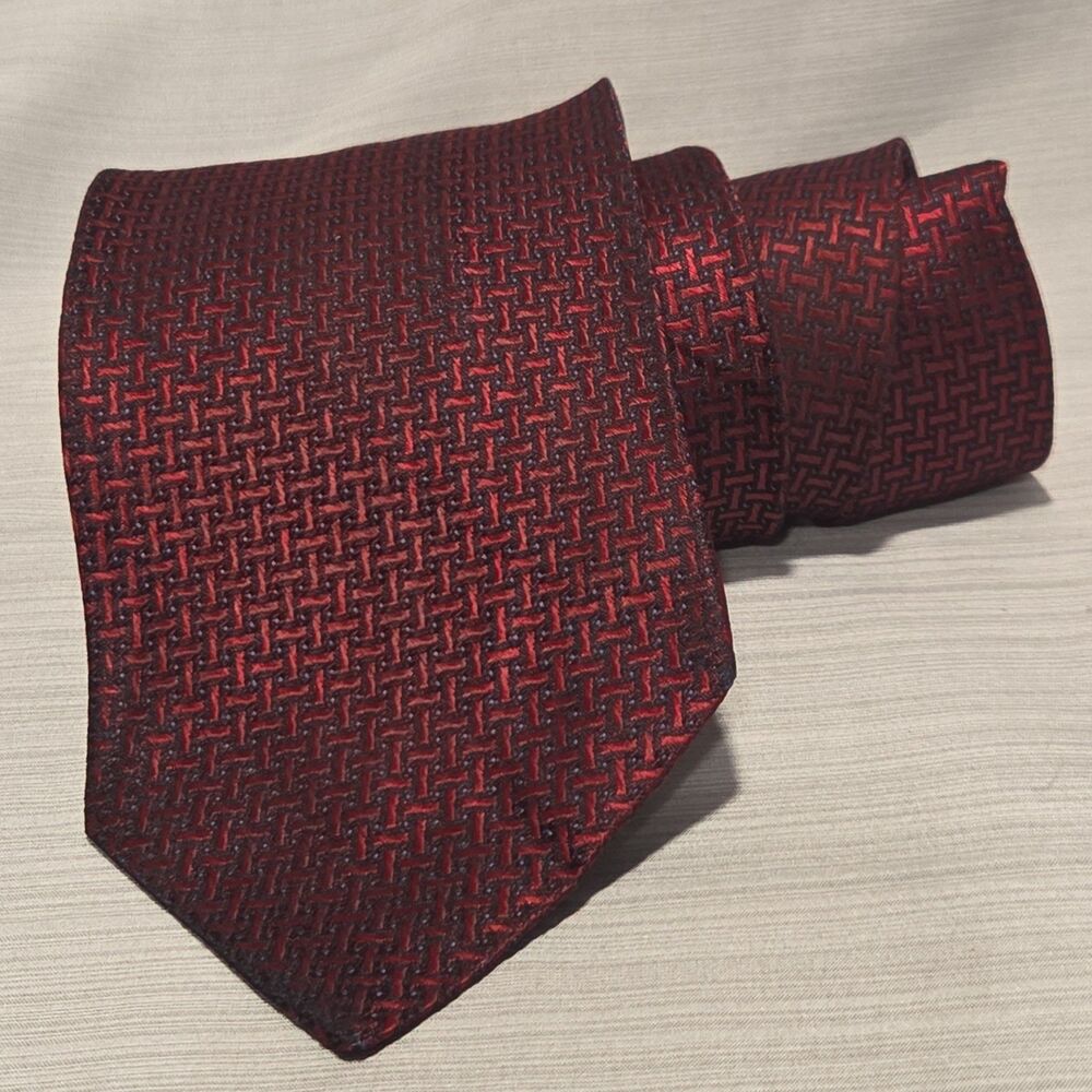 HOLLIDAY & BROWN Walker Florio Ruby Red And Navy Blue Silk Tie Made in England